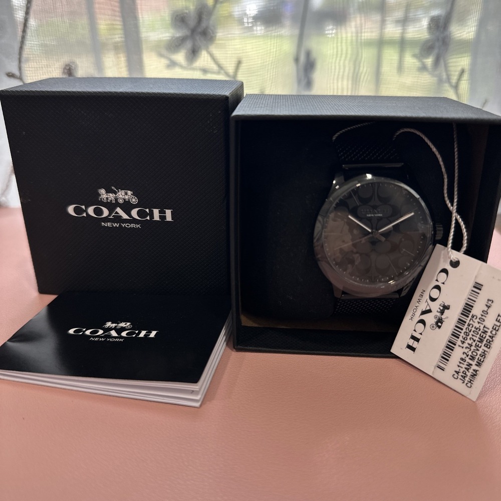 Coach Baxter Watch Black Stainless Steel, Water resistant Mesh Band- New in Box